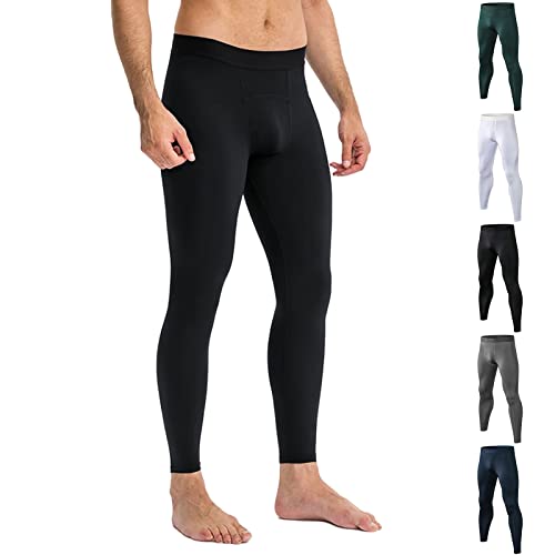 Cexiakong Leggings sportivi da uomo, pantaloni termici, traspiranti, elastici, a compressione, per allenamento, fitness, corsa, moto, sci, palestra, ciclismo, jogging, calcio, yoga, luce morbida, Nero