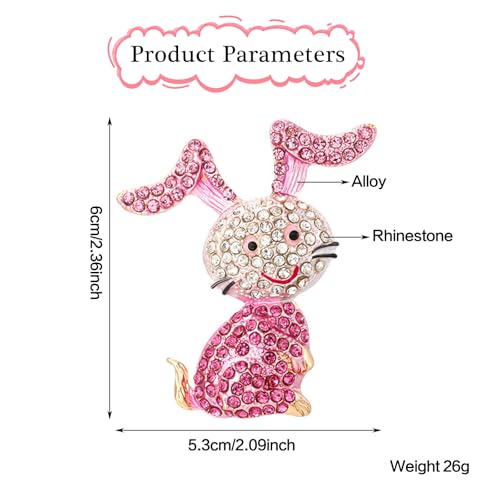 Image of Rabbit Pin,Easter Pins,Rhinestone Pink Rabbit Animal Brooch for Women,Cute Crystal Cartoon Bunny Brooches Lapel Pins Clothing Dress Accessory Birthday Easter Holiday Jewelry Gift