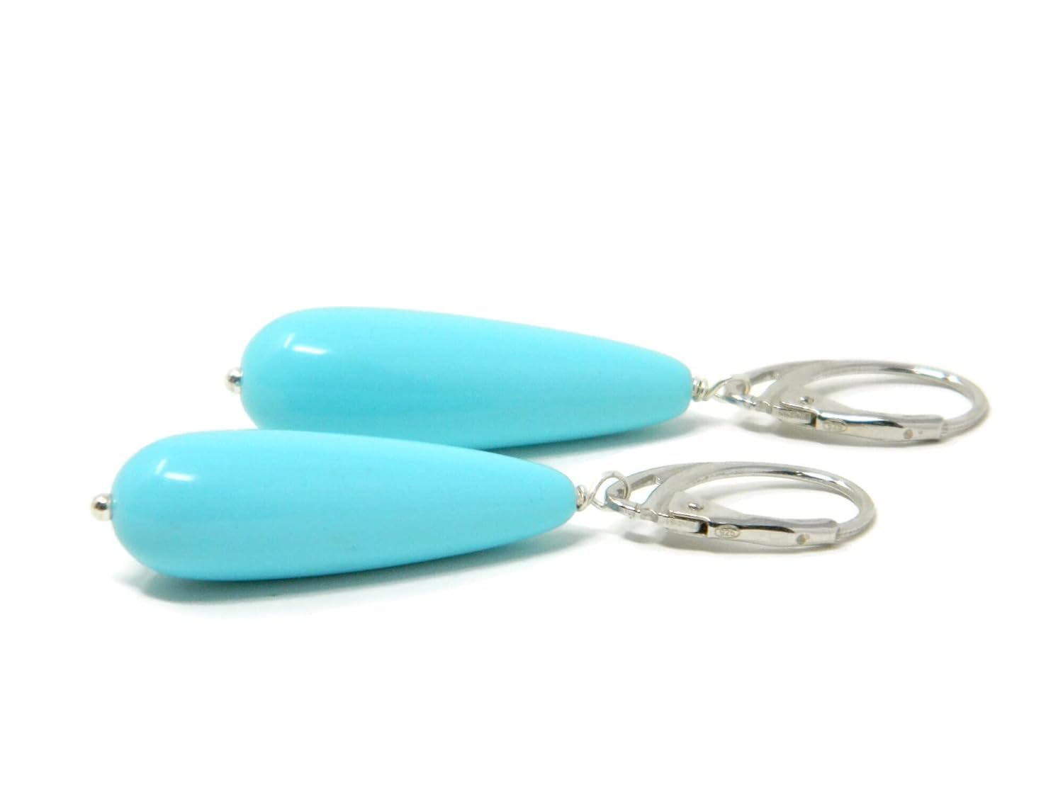 Orecchini Pendenti Donna in Pasta di Turchese - Goccia 10x30 mm – Chisura a monachella - Argento 925 – Gioielli Artigianali Made in Italy – Nickel Free - DodiGioielli