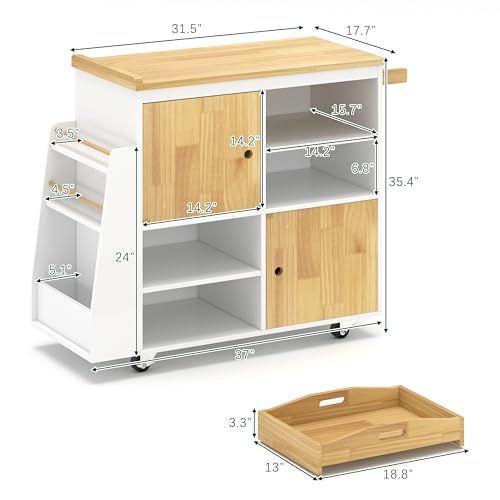 Image of NSdirect Kitchen Island with Storage,Rolling Kitchen Island on Wheels Portable cart Rolling with Spice Racks Towel Holder Utility Trolley with Wood Tray for Home Hotel Kitchen Dinning Room,White