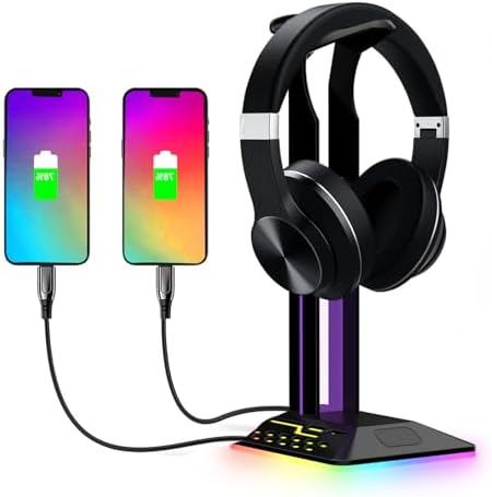حامل سماعة راس باضاءة RGB من بيجثري، حامل سماعة راس للالعاب مع 2 ...