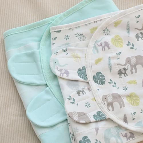 Image of Cotton Swaddles for Newborn, Baby Newborn Swaddle 0-3 Month | 2-Pack Soft Adjustable Newborn Swaddle Sleep Sack, Baby Girls & Boys,Wrap Nursery Infant Swaddling Blankets Green Elephant