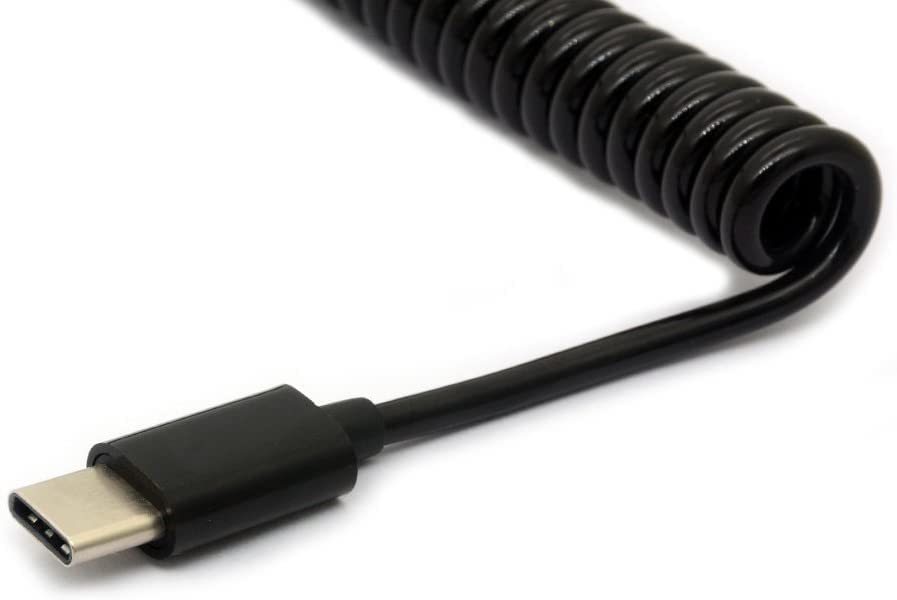 Spring USB Type C Cable 3.2FT Coiled USB Extension Black, Android Mobil Phone Fast Charger Cord Long USB Cable for Cell Phone, Car