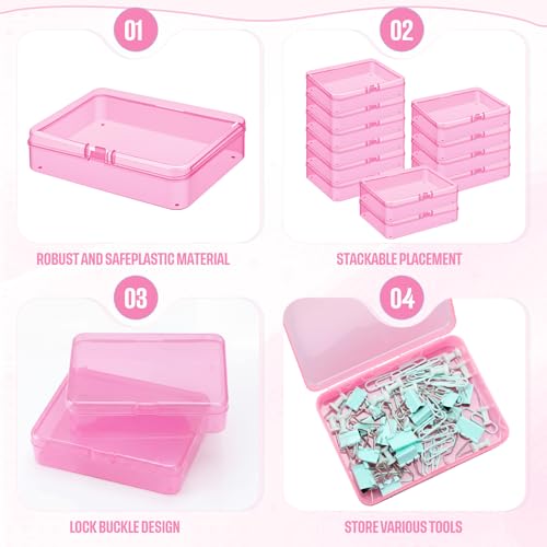 Image of Dunzoom 25 Pcs Plastic Crayon Boxes with Lids, 4.53 x 3.35 x 1.1 Inches Stackable Small Storage Organizer Containers Crayon Pencil Case for Art Crafts Jewelry Beads Office Supplies(Pink)