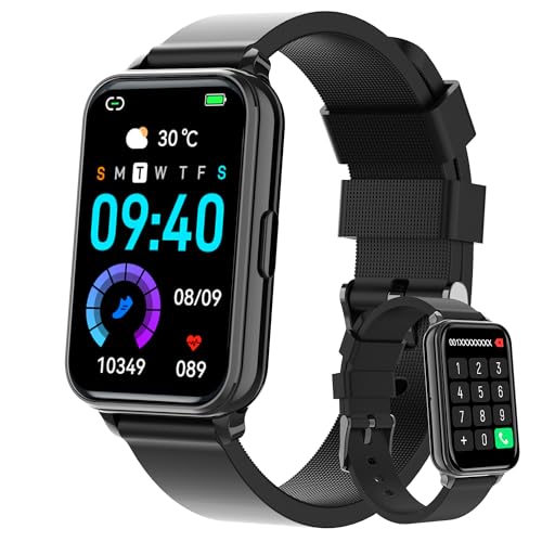 Smart Watch Fitness Tracker Make/Answer calls for Women Men with Heart Rate Blood Oxygen Sleep Monitor Sports Modes Step Calorie Counter IP68 Waterproof for Android Phones iPhone (Rectangle, Black)