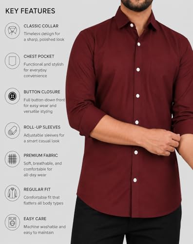 Image of CB-COLEBROOK Men's Casual, Regular Fit, Solid Colour, Lightweight, Button Down, Casual Wear, Shirt with Pocket. Suitable for Office & Casual Use