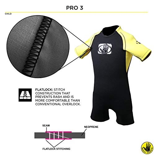 Body Glove Child's Back Zip Pro 3 Spring Suit, Yellow/Black, C4 2.2Mm - Kids Suit Girls Swim Wear Shorty Sleeve Neoprene Open Water Thermal Short Pants Legs One Piece Childrens Bodysuit (14158C-C4-Yel/Blk) #TOP3