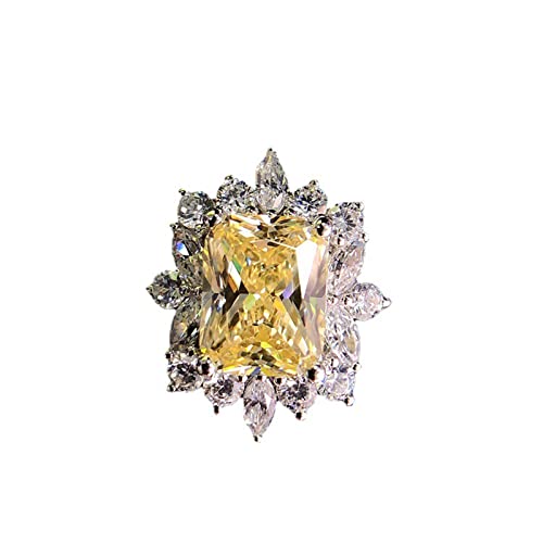 925 Sterling Silver Plated Dainty Halo Engagement Ring Simulated Citrine CZ Wedding Ring for Women