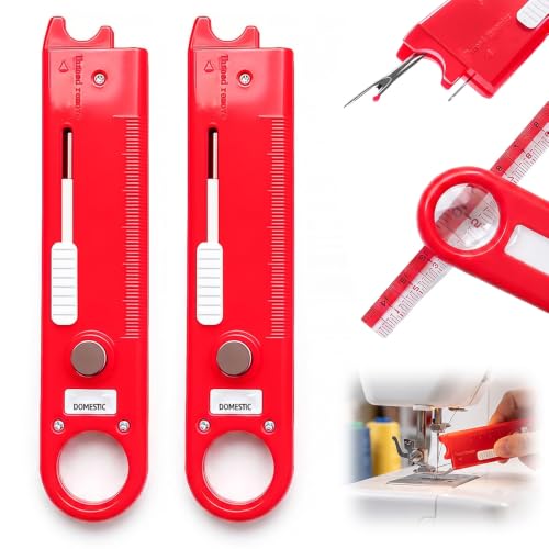 Image of 2 Pcs 4 in 1 Needle Threader, Automatic Sewing Needle Threader for Hand Sewing & Sewing Machine, Magnetic Sewing Tool with Magnifier & 2 Seam Rippers (Red)