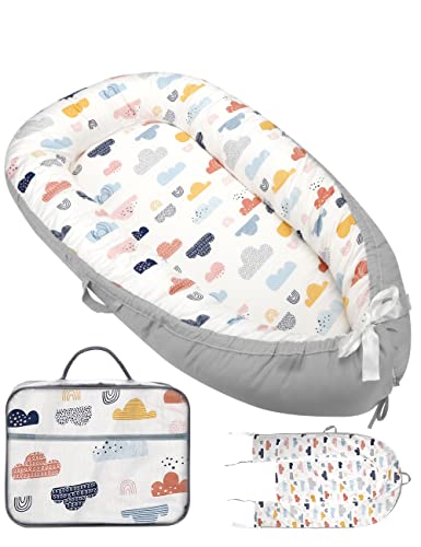 Image of GoXteam Baby Lounger Cover Baby Nest Cover Soft Cotton,Easy for Baby Lounger Replacement-Color White Clouds