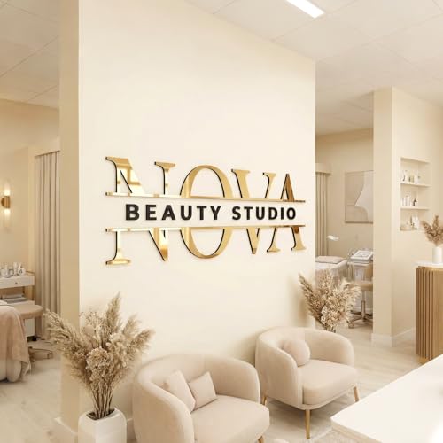 Image of Large Custom Acrylic Sign, Personalized Business Logo Wall Acrylic Signs, Customized 3D Laser Cut Letter Signage for Salon Beauty Studio Office Storefront Company Business Home Decor