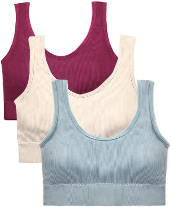 J COLOUR Kit 3 Tops Femininos Sem Alças, Decote Arredondado, Sem Molduras, para Esportes/Ioga/Corrida