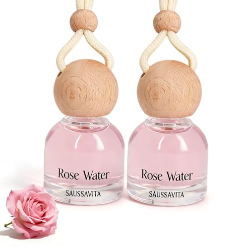 Car Air Freshener Hanging 2 Pack with Vent Clip, Long Lasting Car Diffuser Rose Scent up to 60 Days, Natural Car Perfume for Odour Eliminator