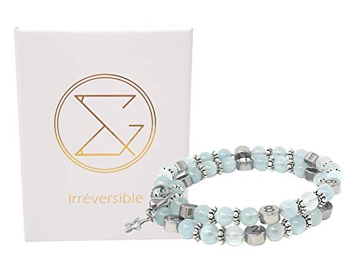 Bracelet d'allaitement Aigue marine/Aquamarine - fonction horloge - perles en pierres naturelles - litothérapie - conception Française Cover