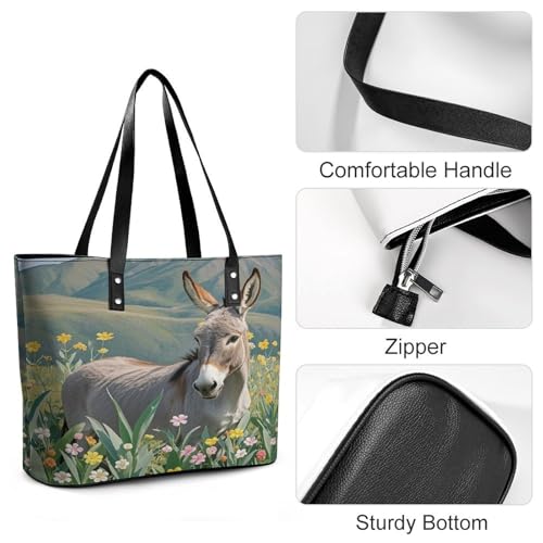 Leather Tote Bag Crossbody Bags for Women Fashion Top Handle Handbag Donkey And Flower Ladies Shoulder Bags Casual Beach Bag Gym Bages Ladies Purses for Shopping Work Travel4