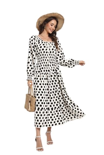 Image of OSTOO Women's 2026 Casual Long Sleeve Square Neck Smocked High Waist Flowy Maxi Dress,Boho Tiered Beach Party Dress