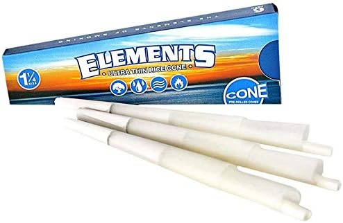 ElementsUltra Thin Rice Rolling Papers - 1 1/4 Size Pre Rolled Cones 6 per Pack (30)