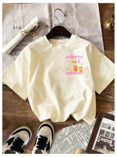 Image of RoseSeek Women's Graphic Letter Tee Crew Neck Drop Shoulder Trendy Summer T Shirt Short Sleeve Vintage Car Print Top