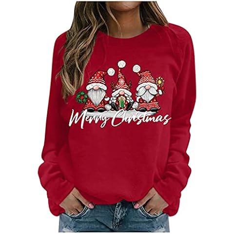 MJIQING Christmas Pullover Womens Sweatshirts Jumpers, Casual Xmas Sweater Ladies Long Sleeve Sweatshirt, Womens Crewneck Fall Tops Tee Shirt Sweaters Tops for Teen Girls Red Cover