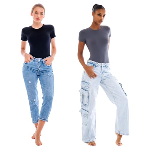 walifrey short sleeve bodysuits for women round neck basic stretchy t shirts bodysuits tops