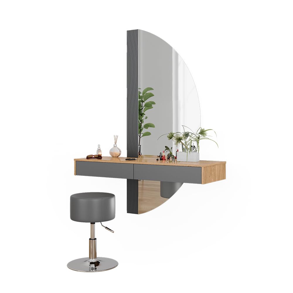 Coiffeuse Melina 100 Cm - Blanc Et Chêne Avec Miroir LED Dimmable - Meuble De Dressing élégant Et Fonctionnel