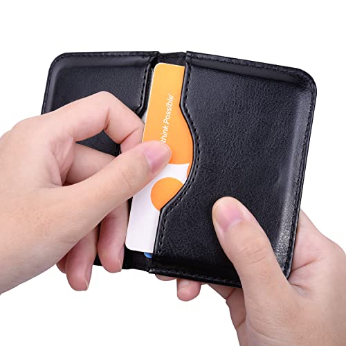 Wisdompro Business Card Holder, 2-Sided Pu Leather Folio Pocket Slim Name Card Wallet Case With Magnetic Shut For Men And Women - Black #TOP3