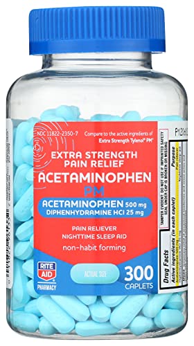 Rite Aid Extra Strength Pain Relief Acetaminophen Pm Caplets, 500Mg Acetaminophen / 25Mg Diphenhydramine - 300 Count - Nighttime Pain Reliever + Sleep Aid #TOP7