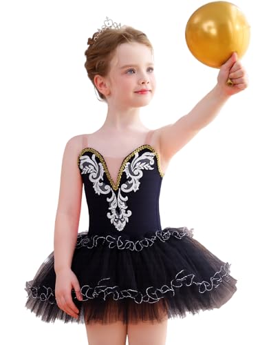 Mecceos Ballet Tutu for Girls Ballerina Swan Lake Costume Toddler Leotard Ballet Dance Costumes (2-3T P032-Black)