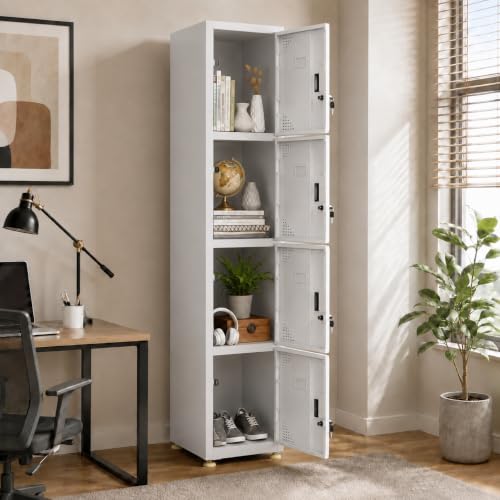 Image of Amazon Brand - Solimo 4 Door Steel Locker | Secure Metal Storage for Equipment, Uniforms, Documents & Personal Items | Multi-Purpose Vertical Cabinet for Gym, School, Office Powder Coated Light Grey
