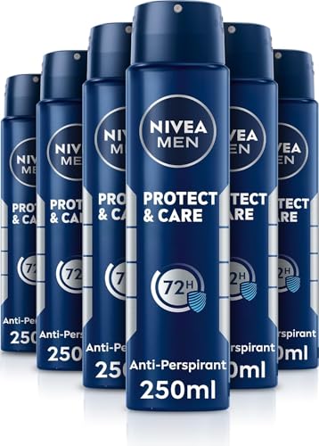 Image of NIVEA Men Protect & Care Spray (6 x 250ml), Anti-Perspirant for 72H Protection, Gentle and Effective Deodorant Free From Alcohol