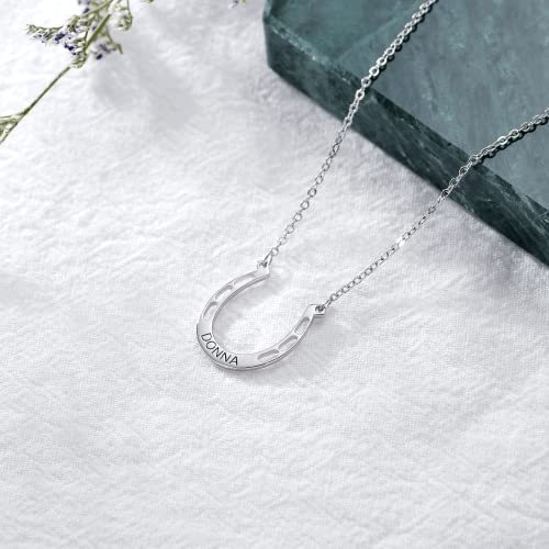 Horseshoe Necklace Personalized Sterling Silver Custom Names Horse Jewelry Horse Gift for Women Girl3