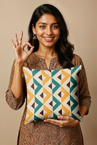 Image of Ultimate Trends Digital Printed Soft Cotton Feel Polyester Decorative Cushion Cover, Modern Eligent Designs, Heavy Long Life Fabric,18 inch X 18 inch Set of 5,Yellow Teal
