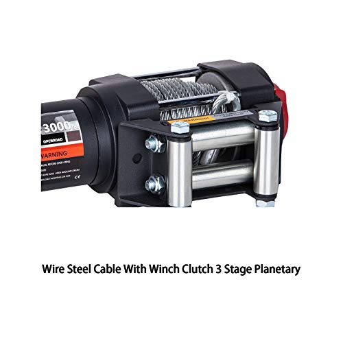 OPENROAD 3000lbs ATV/UTV Winch with 39ft Steel Cable,12V Electric Winch with Wireless Remote Control and Removeable Control Box, Trailer Boat Winch(UP to 3500lbs)