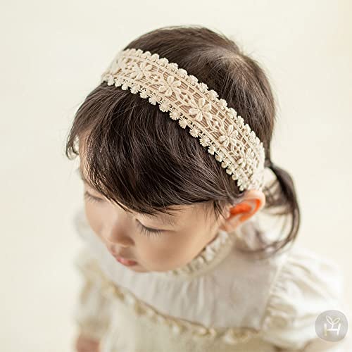 Boho Chic Lace Headband, Elastic Turban with Cream Wrap for Newborn Infant Girls (Style 4)