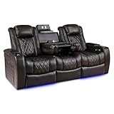 Valencia Home Theater Seating Tuscany 2025 3-Seat Power Recliner with Center Console - Top Grain Nappa 11000 Leather, Cool Gel Memory Foam, USB-C/A Charging, RGB Lights (Dark Chocolate)