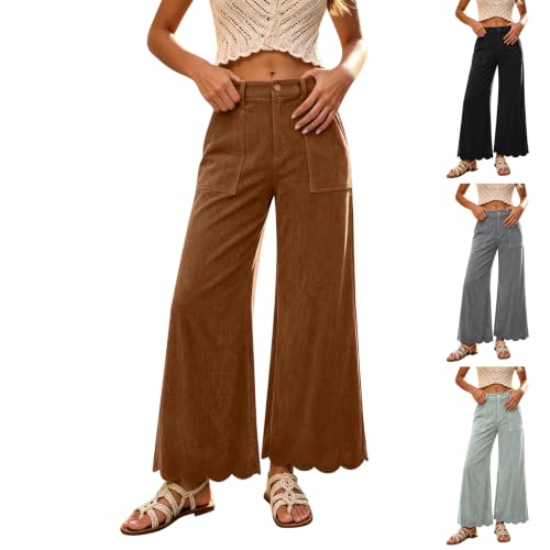 Corduroy Pants Women Scalloped Hem Baggy Wide Leg Pants Loose Trousers - image 1