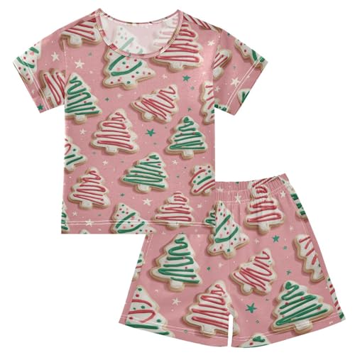 Pajama Short Sets Christmas Tree Cookies Pattern Soft Cotton Summer Sleepwear 2 Piece PJS Size 5-14T
