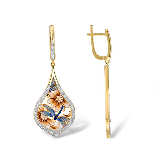 Santuzza 925 Sterling Silver Cubic Zirconia Flower & Dragonfly Enamel Earrings for Women2
