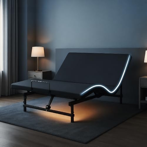 MARCOLOR Queen Adjustable Bed Frame for Heavy People & Seniors with Zero Gravity, 5 Presets, USB Ports, Underbed Light, Remote Control, Tool-Free Assembly