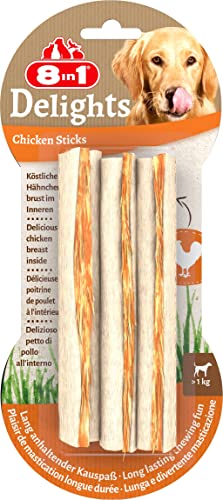 8in1 Delights Chicken Sticks - gesunde Kaustangen für Hunde, hochwertiges Hähnchenfleisch eingewickelt in Rinderhaut, 3 Stück
