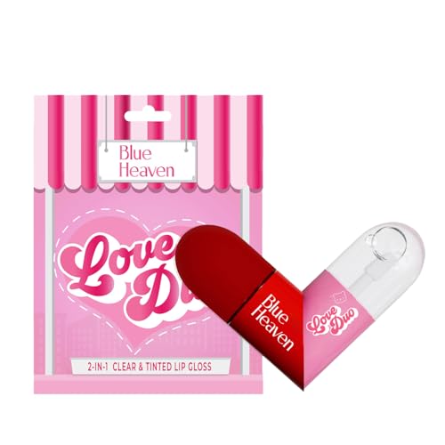 Image of Blue Heaven Love Duo 2-in-1 Clear & Tinted Lip Gloss | Infused with Vitamin E | Hydrating & Non-Sticky | Long-Lasting | Glossy Finish | Snacc (Clear+ Cherry) | 1.7ml *2