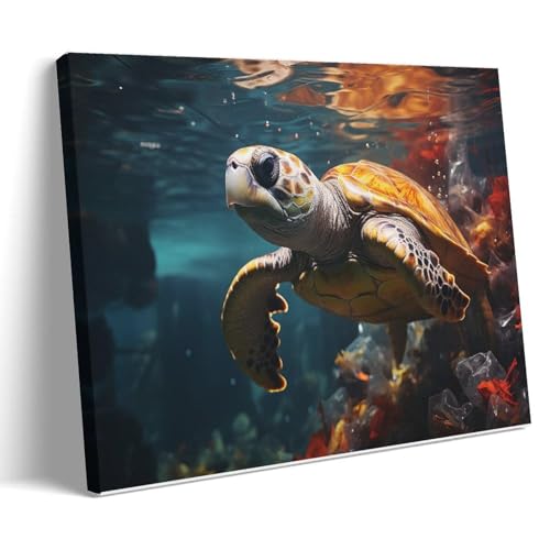 Impression sur toile tortue marine encadrée pour salon et bureau de 60 x 90 cm