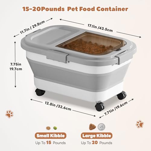 Hundefutter Aufbewahrungsbox - Luftdichter Futterbox Hund mit Messbecher & Löffel - Faltbarer Dog Food Container für Trockenfutter - Futtertonne Hund für Großvorrat Katzen - Futterbehälter mit Rollen
