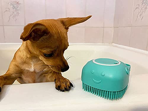 Dog Bath Brush, Pet Bath Brush And Shampoo Dispenser, Soft Silicone Brush With Bristles For Dogs And Cats Blue Or Pink (Blue) #TOP5