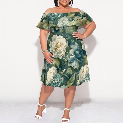 Image of SUZONANA Women's Plus Size Summer Dresses Floral Print Midi Dresses Flowy Sundresses