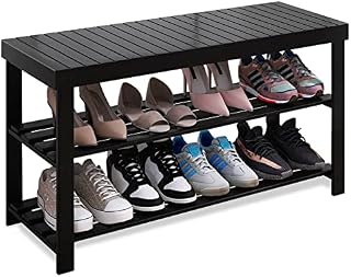 SMIBUY 3-stopniowa bambusowa ławka na buty wejściowe, 86 x 28,5 x 45,5 cm, korytarz, łazienka, salon (czarny)