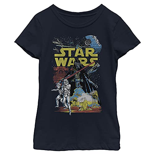 Star Wars Rebel Classic Girl's Solid Crew Tee, Navy Blue, Medium