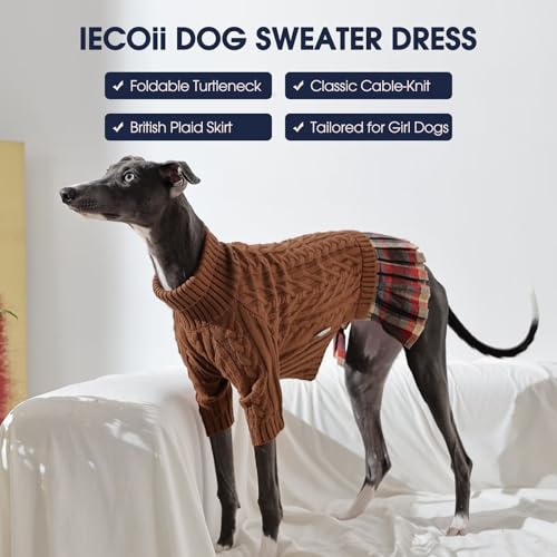 IECOii Hundepullover Kleid,Extra Große Pullover Hund für Weibliche Hunde,Hund Fleece Pullover Haustier Winter Kleid für Riesenrassen,Rollkragen Strickwaren für Kaltes Wetter, Maschinenwaschbar,5XL