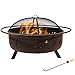 Sunnydaze Cosmic 42-Inch Large Outdoor Fire Pit - Wood-Burning Fire Pit with Round Spark Screen, Poker, and Built-in Grate
