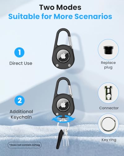 Image of ZORBES 2-in-1 Carabiner Keychain & Case for Apple AirTag, Thick Hard Plastic Resistant Case Air Tag Holder, Waterproof, Secure Lock, Universal Wheel Key Chain for Keys, Pets, Luggage & More